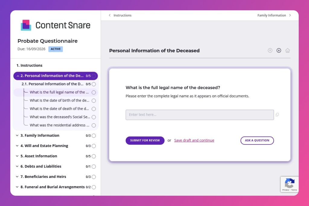 probate questionnaire