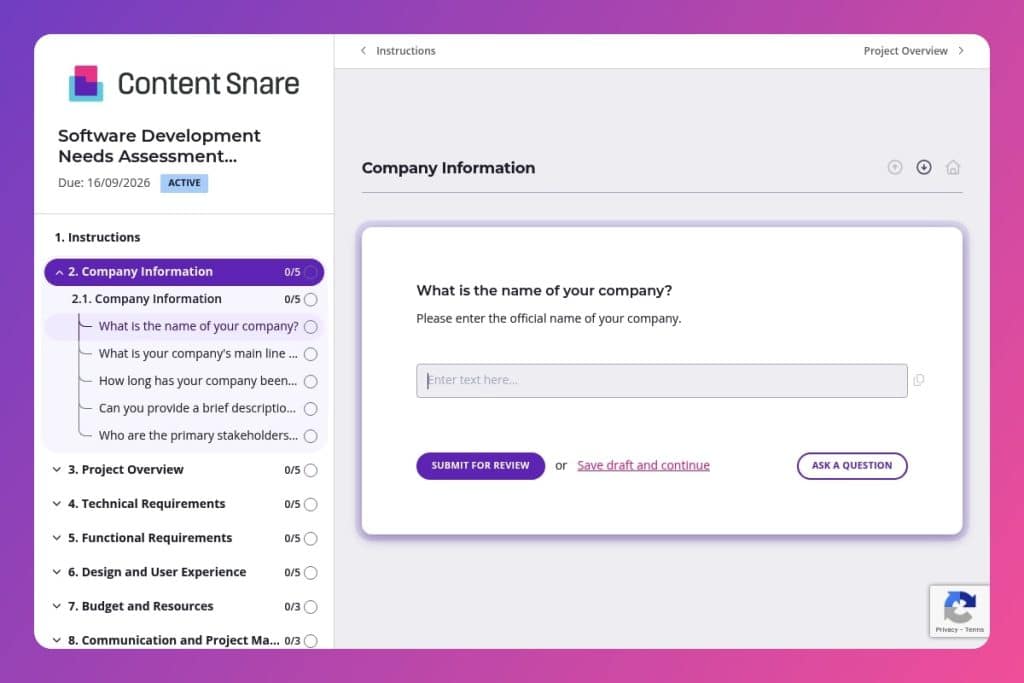 software development needs assessment questionnaire