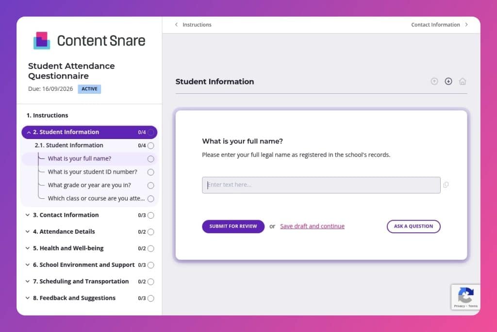 student attendance questionnaire