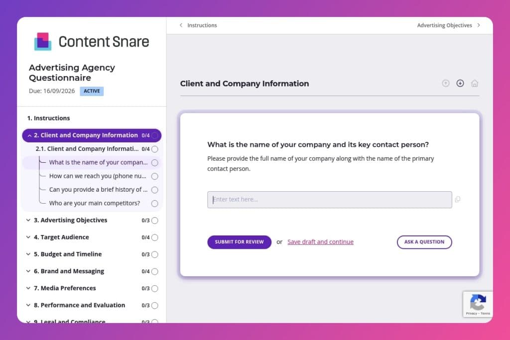 advertising agency questionnaire