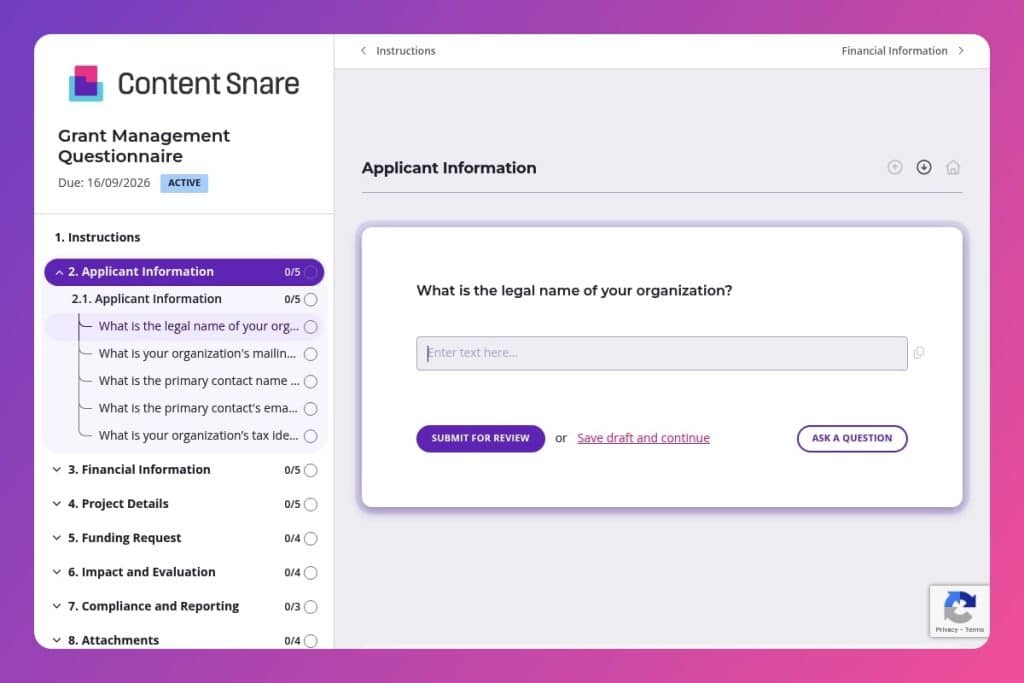 grant management questionnaire