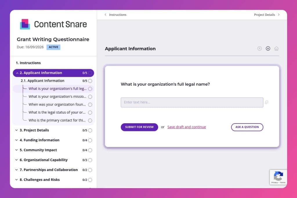 grant writing questionnaire