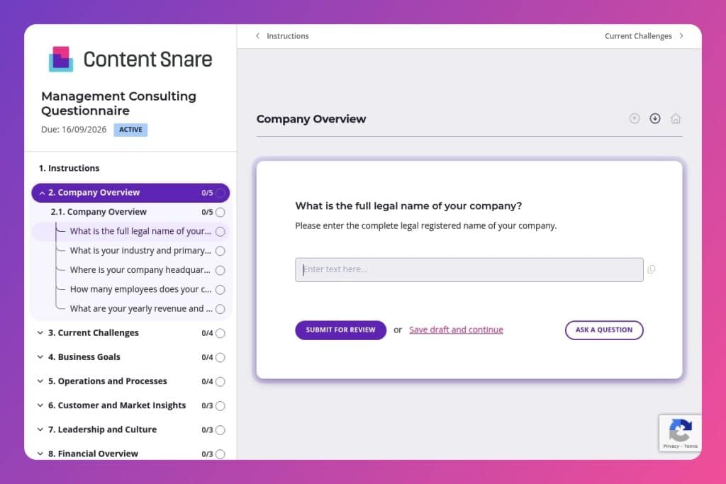 management consulting questionnaire