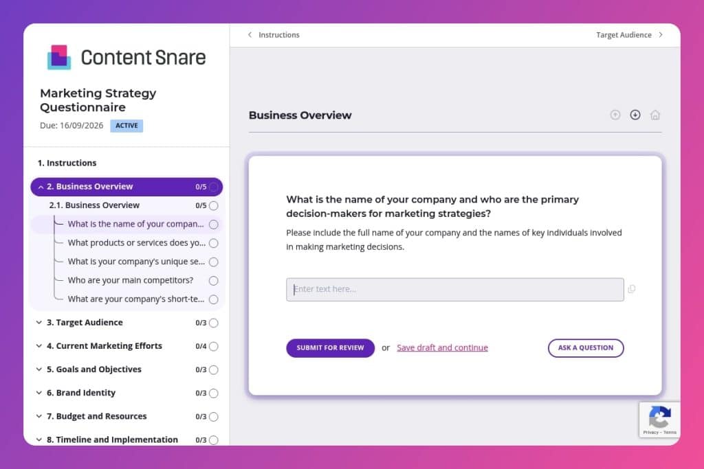 marketing strategy questionnaire