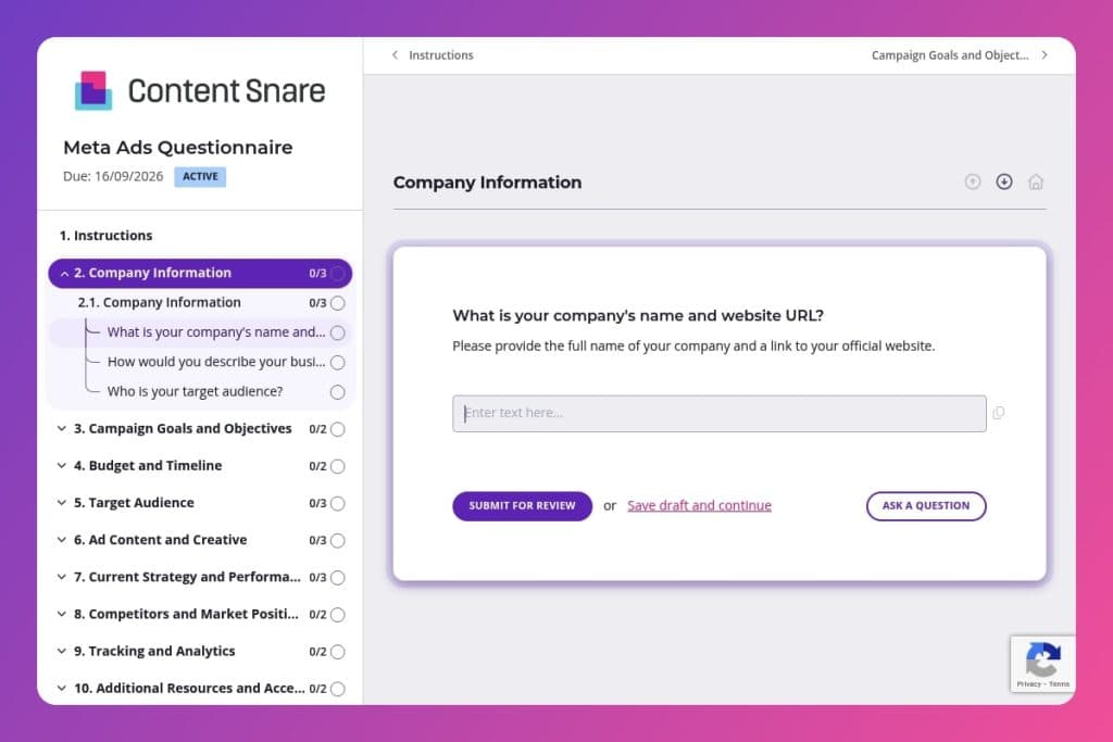 meta ads questionnaire