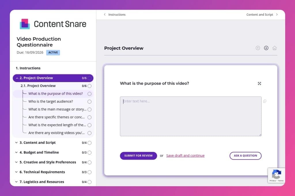 video production questionnaire