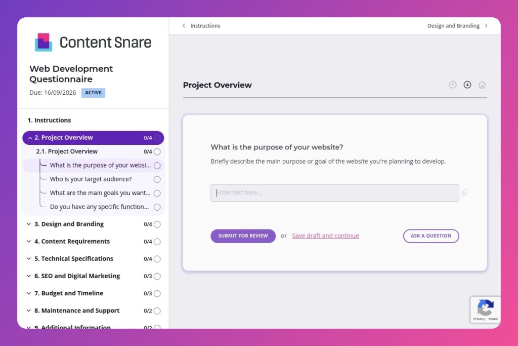 web development questionnaire